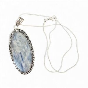 Handcrafted silver plated kyanite pendant with 18in silver plated snake chain